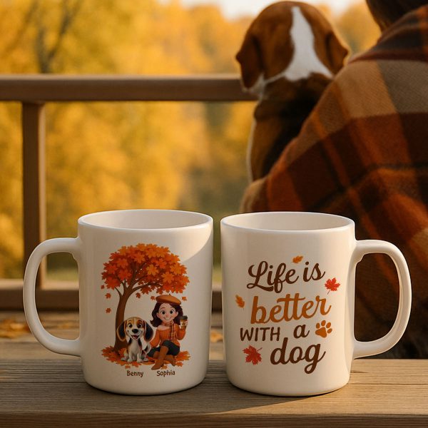 Cozy Fall Vibe Cute Cartoon Life Is Better With A Dog Personalized Mug