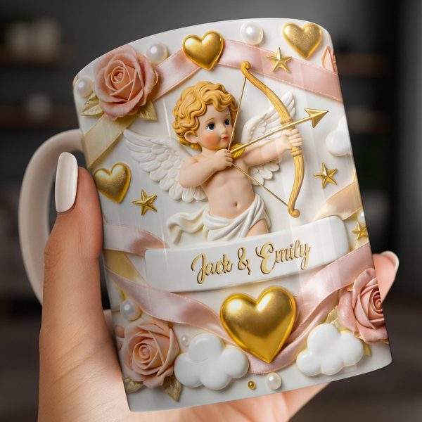 Cupid And Roses With Hearts And Bows Design - Personalized Custom Coffee Mug - CPL1330_MG Cupid And Roses With Hearts And Bows Design - Personalized Custom Coffee Mug - CPL1330_MG