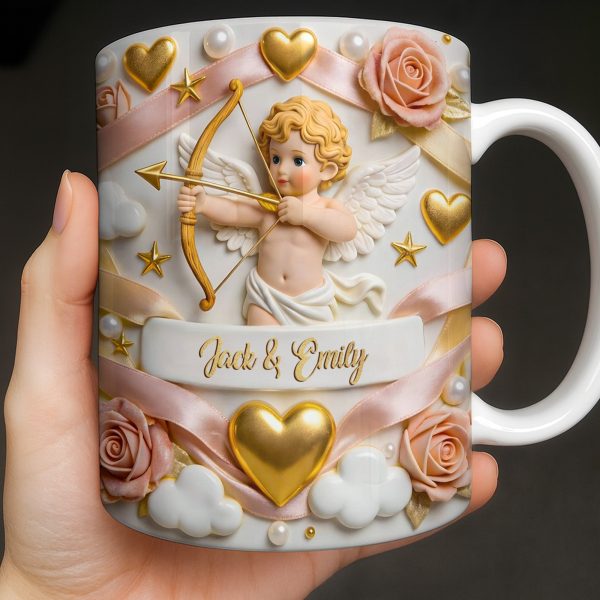Cupid And Roses With Hearts And Bows Design - Personalized Custom Coffee Mug - CPL1330_MG Cupid And Roses With Hearts And Bows Design - Personalized Custom Coffee Mug - CPL1330_MG