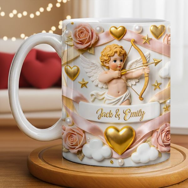 Cupid And Roses With Hearts And Bows Design - Personalized Custom Coffee Mug - CPL1330_MG Cupid And Roses With Hearts And Bows Design - Personalized Custom Coffee Mug - CPL1330_MG