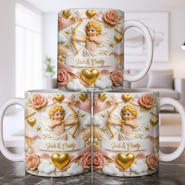 Cupid And Roses With Hearts And Bows Design - Personalized Custom Coffee Mug - CPL1330_MG Cupid And Roses With Hearts And Bows Design - Personalized Custom Coffee Mug - CPL1330_MG