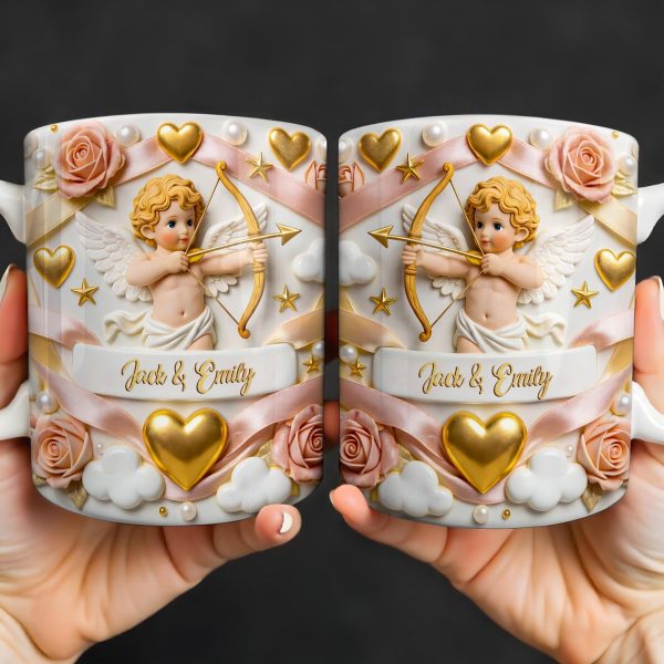 Cupid And Roses With Hearts And Bows Design - Personalized Custom Coffee Mug - CPL1330_MG Cupid And Roses With Hearts And Bows Design - Personalized Custom Coffee Mug - CPL1330_MG