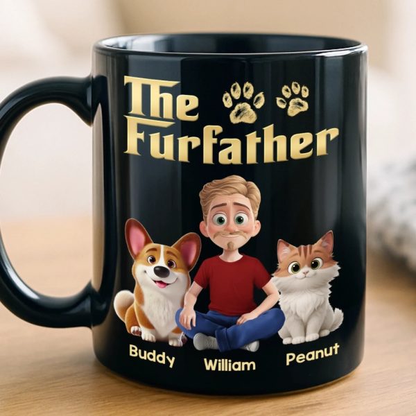 Custom Black Mug - Personalized Birthday Gifts For Dog Cat Lovers, Dog Dad And Mom, Cat Owners - The Furfather Never Walks Alone Custom Black Mug - Personalized Birthday Gifts For Dog Cat Lovers, Dog Dad And Mom, Cat Owners - The Furfather Never Walks Alone