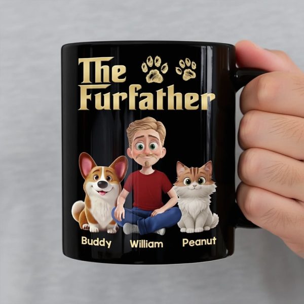 Custom Black Mug - Personalized Birthday Gifts For Dog Cat Lovers, Dog Dad And Mom, Cat Owners - The Furfather Never Walks Alone Custom Black Mug - Personalized Birthday Gifts For Dog Cat Lovers, Dog Dad And Mom, Cat Owners - The Furfather Never Walks Alone