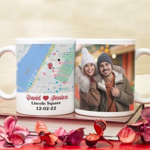 Custom Couple Photo Mug, Custom Love Map, Gift For Couple