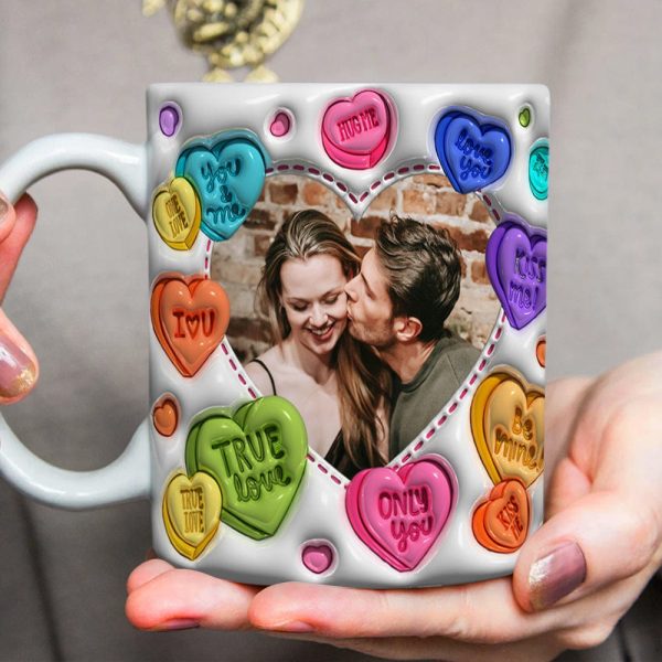 Custom Couple Photo With Heart Pattern 3D Inflated Mug Valentine Gift HA75 891778 Custom Couple Photo With Heart Pattern 3D Inflated Mug Valentine Gift HA75 891778