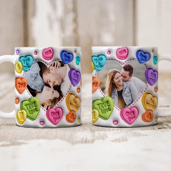 Custom Couple Photo With Heart Pattern 3D Inflated Mug Valentine Gift HA75 891778 Custom Couple Photo With Heart Pattern 3D Inflated Mug Valentine Gift HA75 891778