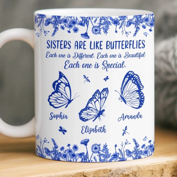 Custom Mug - Personalized Best Friend Birthday Gifts For Women - Sisters Bloom On Colorful Wings Custom Mug - Personalized Best Friend Birthday Gifts For Women - Sisters Bloom On Colorful Wings