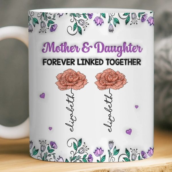 Custom Mug - Personalized Birthday Gifts For Mom, Daughter - Forever Linked As Family Custom Mug - Personalized Birthday Gifts For Mom, Daughter - Forever Linked As Family