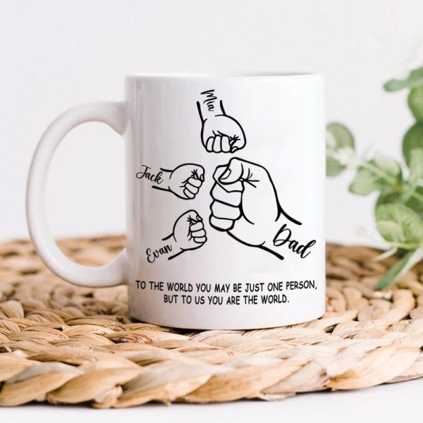 Custom Name To The World Dad Father's Day Fist Bump Mug Personalized Gift HO82 890632 Custom Name To The World Dad Father's Day Fist Bump Mug Personalized Gift HO82 890632