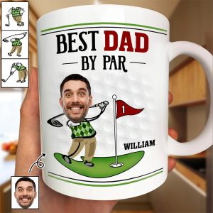 Custom Photo Best Dad By Par - Personalized White Edge-to-Edge Mug