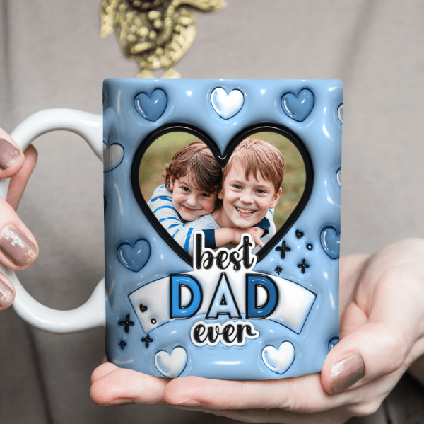 Custom Photo Best Dad Ever With Heart Pattern 3D Inflated Effect Mug HO82 890526 Custom Photo Best Dad Ever With Heart Pattern 3D Inflated Effect Mug HO82 890526