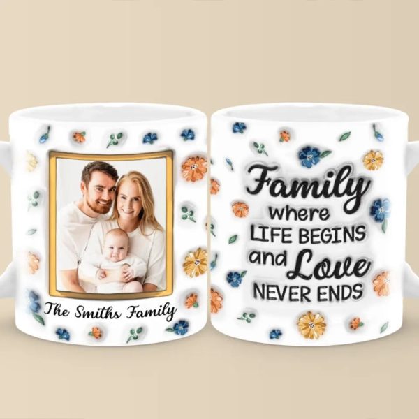 Custom Photo Family Where Love Never Ends - Family Personalized Custom 3D Inflated Effect Printed Mug - Gift For Family Members Custom Photo Family Where Love Never Ends - Family Personalized Custom 3D Inflated Effect Printed Mug - Gift For Family Members