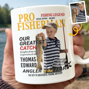 Custom Photo Magazine Mug - Personalized Birthday Gifts For Fisherman - Small Kid Big Happy