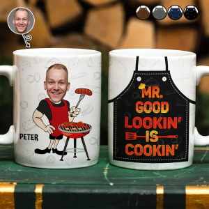 Custom Photo Mr. Good Looking Is Cooking Grilling Apron - Personalized White Edge-to-Edge Mug