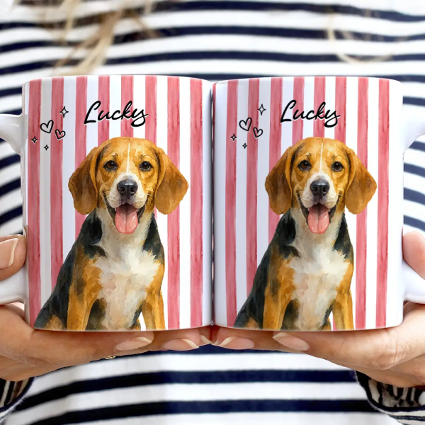Custom Photo Realistic Watercolor Art Dog Cat Stripe Colors - Personalized White Edge-to-Edge Mug Custom Photo Realistic Watercolor Art Dog Cat Stripe Colors - Personalized White Edge-to-Edge Mug