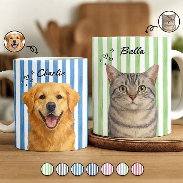 Custom Photo Realistic Watercolor Art Dog Cat Stripe Colors - Personalized White Edge-to-Edge Mug Custom Photo Realistic Watercolor Art Dog Cat Stripe Colors - Personalized White Edge-to-Edge Mug