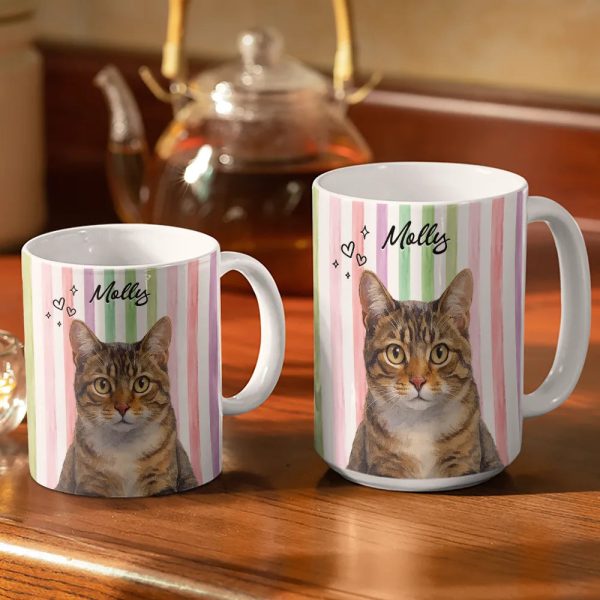 Custom Photo Realistic Watercolor Art Dog Cat Stripe Colors - Personalized White Edge-to-Edge Mug Custom Photo Realistic Watercolor Art Dog Cat Stripe Colors - Personalized White Edge-to-Edge Mug