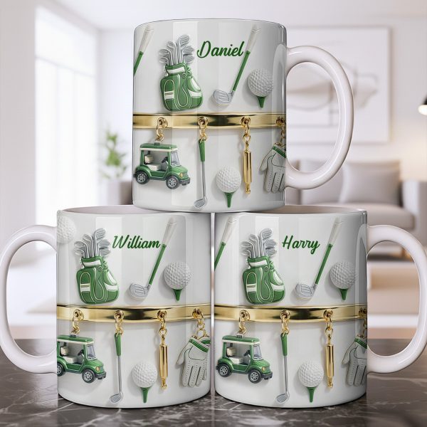 Customized Name, Golf Bag, Clubs, Balls, And Cart - Personalized Custom Coffee Mug - GOLF015_MG Customized Name, Golf Bag, Clubs, Balls, And Cart - Personalized Custom Coffee Mug - GOLF015_MG