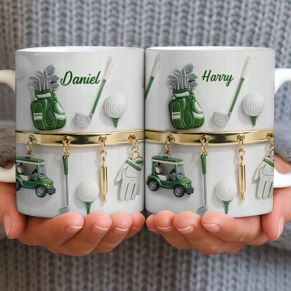 Customized Name, Golf Bag, Clubs, Balls, And Cart - Personalized Custom Coffee Mug - GOLF015_MG Customized Name, Golf Bag, Clubs, Balls, And Cart - Personalized Custom Coffee Mug - GOLF015_MG