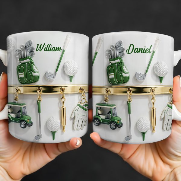 Customized Name, Golf Bag, Clubs, Balls, And Cart - Personalized Custom Coffee Mug - GOLF015_MG Customized Name, Golf Bag, Clubs, Balls, And Cart - Personalized Custom Coffee Mug - GOLF015_MG