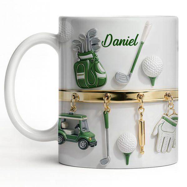 Customized Name, Golf Bag, Clubs, Balls, And Cart - Personalized Custom Coffee Mug - GOLF015_MG Customized Name, Golf Bag, Clubs, Balls, And Cart - Personalized Custom Coffee Mug - GOLF015_MG