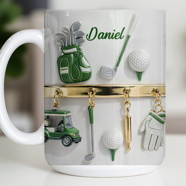 Customized Name, Golf Bag, Clubs, Balls, And Cart - Personalized Custom Coffee Mug - GOLF015_MG Customized Name, Golf Bag, Clubs, Balls, And Cart - Personalized Custom Coffee Mug - GOLF015_MG