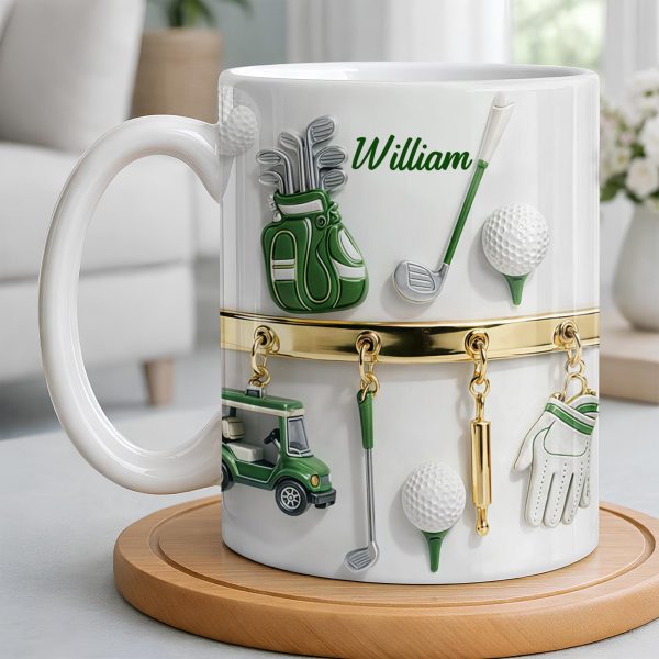 Customized Name, Golf Bag, Clubs, Balls, And Cart - Personalized Custom Coffee Mug - GOLF015_MG Customized Name, Golf Bag, Clubs, Balls, And Cart - Personalized Custom Coffee Mug - GOLF015_MG