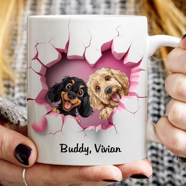 Cute Cartoon Peeking Dog Personalized 3D Effect Mug, Gift for Dog Mom, Dog Dad