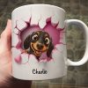 Cute Cartoon Peeking Dog Personalized 3D Effect Mug, Gift for Dog Mom, Dog Dad