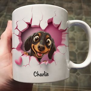 Cute Cartoon Peeking Dog Personalized 3D Effect Mug, Gift for Dog Mom, Dog Dad