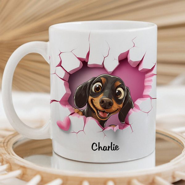 Cute Cartoon Peeking Dog Personalized 3D Effect Mug, Gift for Dog Mom, Dog Dad