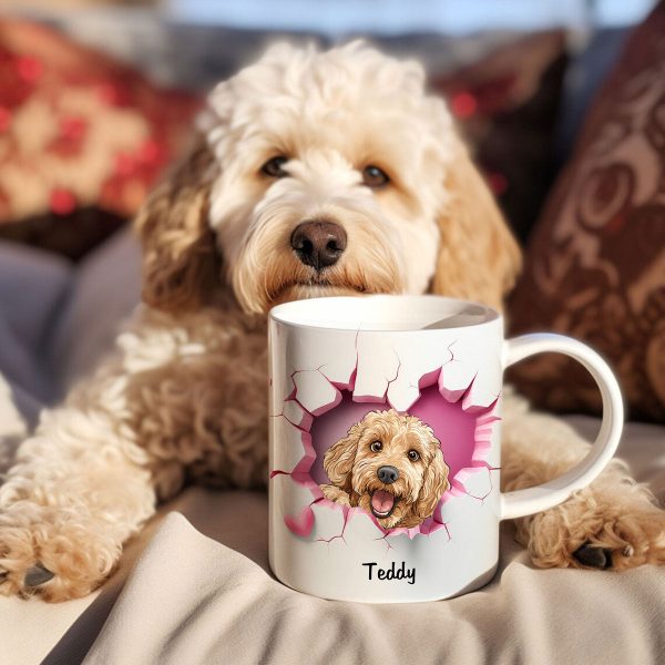 Cute Cartoon Peeking Dog Personalized 3D Effect Mug, Gift for Dog Mom, Dog Dad