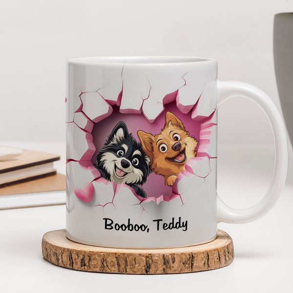 Cute Cartoon Peeking Dog Personalized 3D Effect Mug, Gift for Dog Mom, Dog Dad