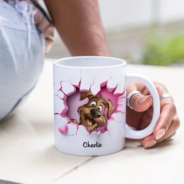 Cute Cartoon Peeking Dog Personalized 3D Effect Mug, Gift for Dog Mom, Dog Dad