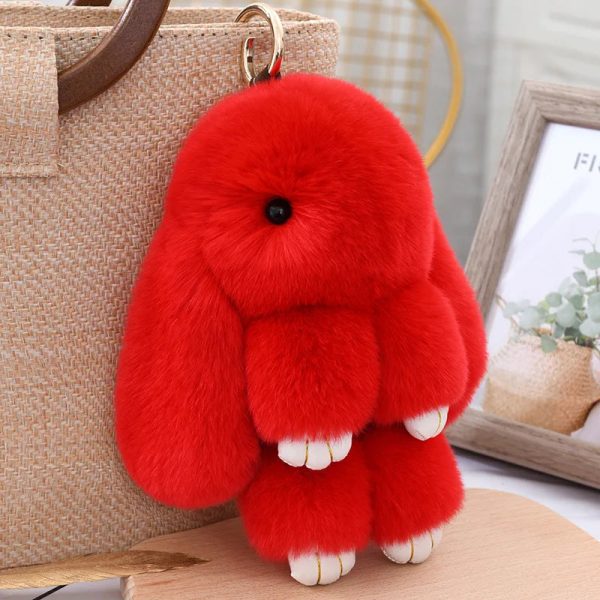 Cute Fluffy Rex Rabbit Fur Keychain