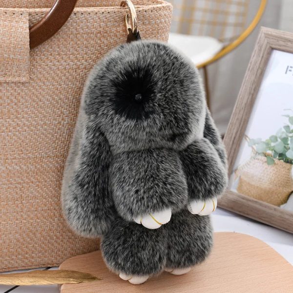 Cute Fluffy Rex Rabbit Fur Keychain