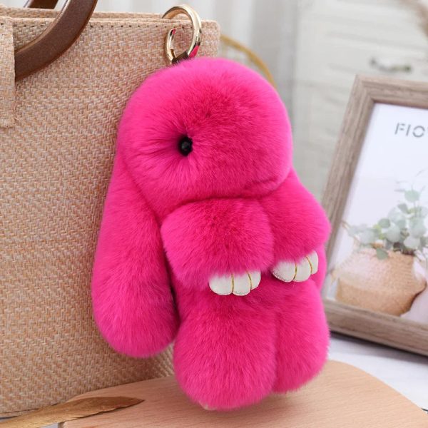 Cute Fluffy Rex Rabbit Fur Keychain