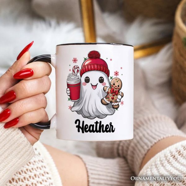 Cute Ghost Christmas Personalized Mug, Adorable Gingerbread and Cocoa Holiday Gift with Custom Name Cute Ghost Christmas Personalized Mug, Adorable Gingerbread and Cocoa Holiday Gift with Custom Name