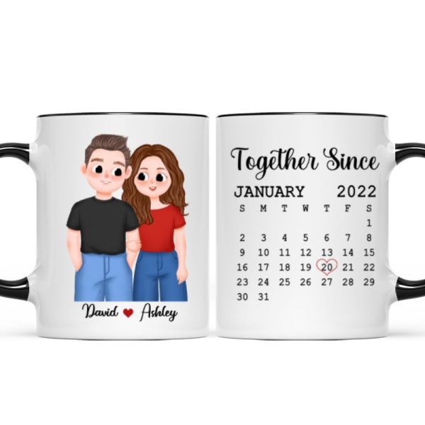 Cute Illustration Couple Calendar Anniversary Date Gift For Him For Her Personalized Mug