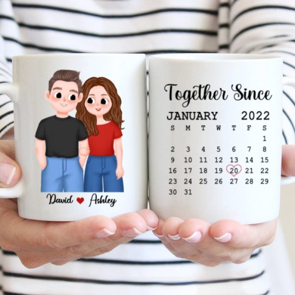 Cute Illustration Couple Calendar Anniversary Date Gift For Him For Her Personalized Mug