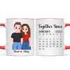 Cute Illustration Couple Calendar Anniversary Date Gift For Him For Her Personalized Mug