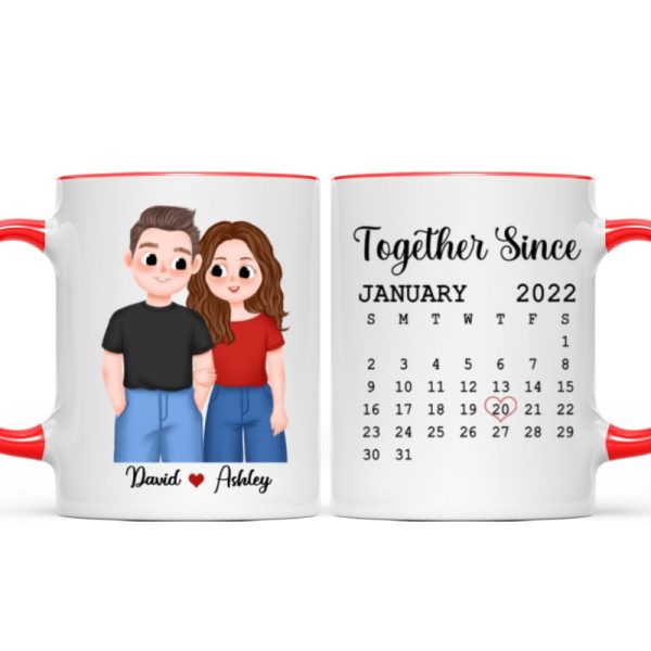 Cute Illustration Couple Calendar Anniversary Date Gift For Him For Her Personalized Mug