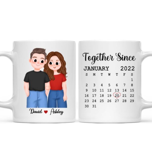 Cute Illustration Couple Calendar Anniversary Date Gift For Him For Her Personalized Mug