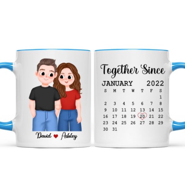 Cute Illustration Couple Calendar Anniversary Date Gift For Him For Her Personalized Mug