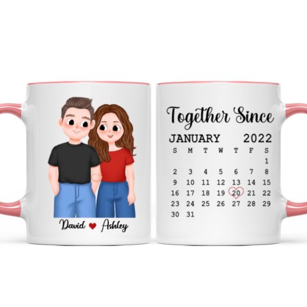 Cute Illustration Couple Calendar Anniversary Date Gift For Him For Her Personalized Mug