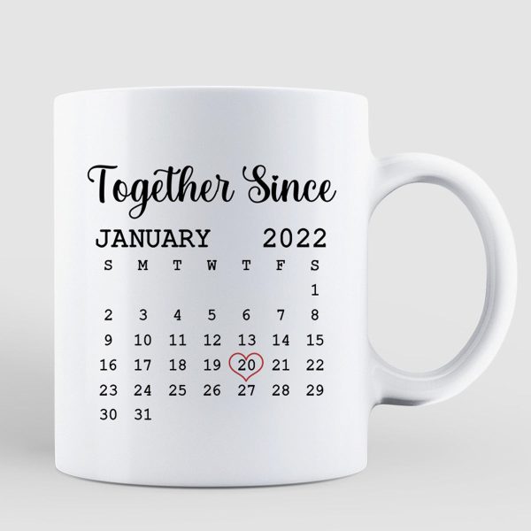 Cute Illustration Couple Calendar Anniversary Date Gift For Him For Her Personalized Mug