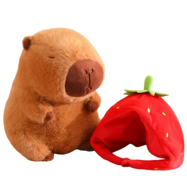 Cute Kawaii Capybara Plush Toy with Turtle Bag - Fluffy Strawberry Cap Gift