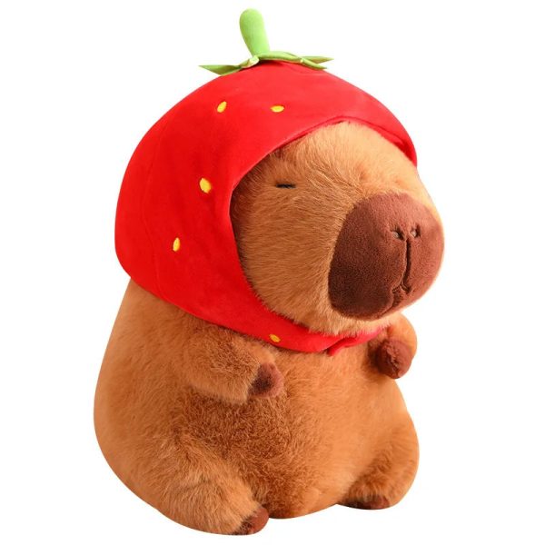 Cute Kawaii Capybara Plush Toy with Turtle Bag - Fluffy Strawberry Cap Gift