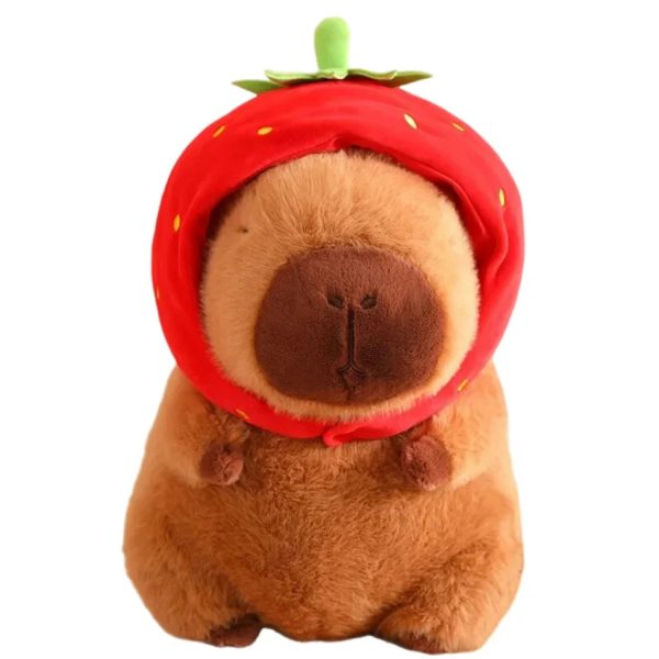 Cute Kawaii Capybara Plush Toy with Turtle Bag - Fluffy Strawberry Cap Gift
